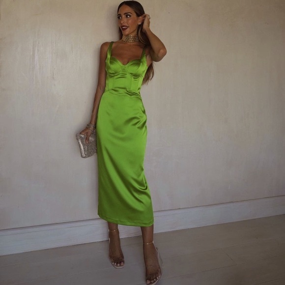 Zara Dresses Zara Lime Green Satin Effect Corset Dress Poshmark